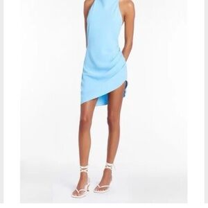 Amanda Uprichard Sky Blue Halter Asymmetrical Mini Dress